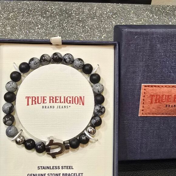 True Religion Stainless Steel Horseshoe Logo Stone Bracelet - Picture 3 of 5